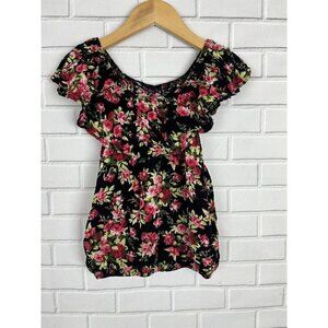 Miss Majesty Multicolor Black Floral Peasant Tank Top Blouse Kids Girls 3/4